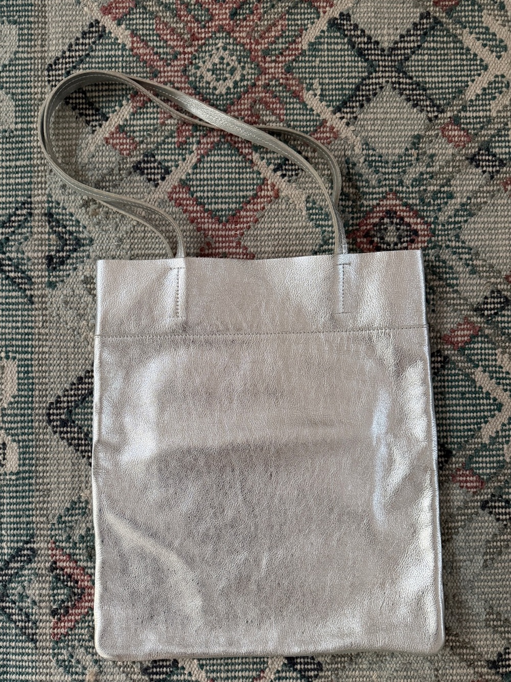 Madewell Silver Metallic Leather Tote Bag - Slim Shoulder Tote